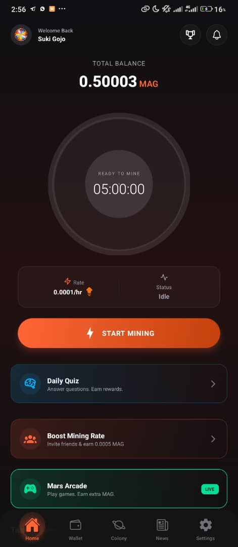 Marssurge App Screen